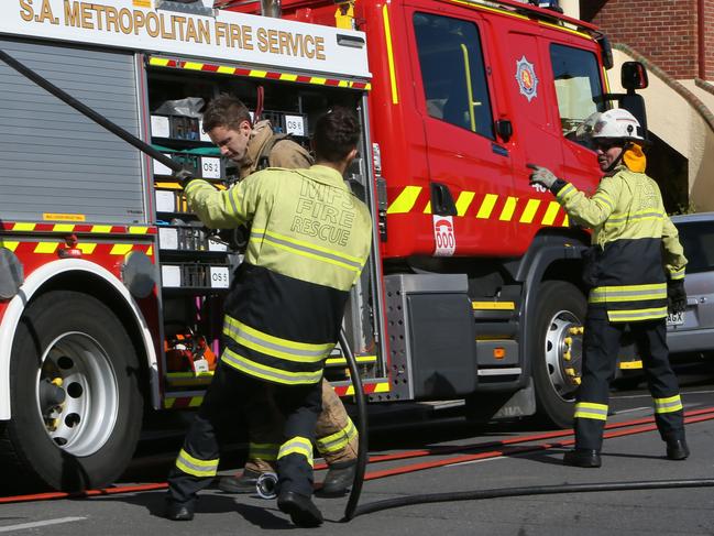 Generic Image of South Australian Metropolitan Fire Service Vehicle. SA Fire Fighters, MFS Fire Rescuers, Detectives and Police attend a Unit Fire at number 1/2 Torrens Square Glenelg. The force of the blaze appears to have blown out the bottom floor unit window facing east. (AAP/Emma Brasier)