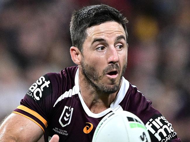 BRISBANE, AUSTRALIA - APRIL 05: Ben Hunt of the Broncos passes the ball during the round five NRL match between Brisbane Broncos and Wests Tigers at Suncorp Stadium, on April 05, 2025, in Brisbane, Australia. (Photo by Bradley Kanaris/Getty Images)