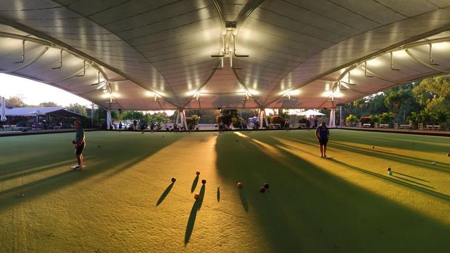 The Darwin Bowls Club, in the tranquil dusk light, creates a picturesque scene with some graceful shadows. Picture: Greg McDonald