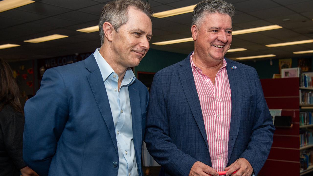 Federal Education Minister Jason Clare and NT Education Minister Mark Monaghan. Picture: Pema Tamang Pakhrin