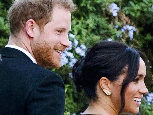 Britain's Prince Harry and his wife Meghan, Duchess of Sussex arrive to the wedding of Misha Nonoo and Michael Hess in Rome, Friday, Sept. 20, 2019. Britain's Prince Harry and his wife Meghan, Duchess of Sussex will attend the wedding of their friends before leaving on an official trip to Africa. (Claudio Peri/ANSA via AP)