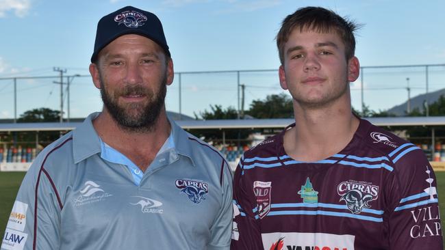 CQ Capras under-18 coach Kane Hardy with skipper Jai Hansen.