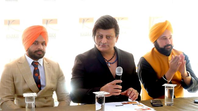 Lovedeep Khakh, left, Jamal Khan and Luckee Kohli promoting a kabaddi tournament in 2019.