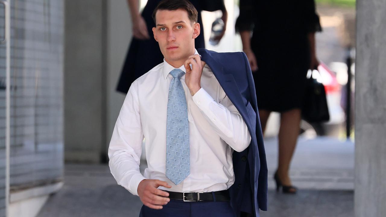 Tyler Phillip Sullivan leaving the Brisbane Supreme Court where he is on trial, accused of raping a woman in inner Brisbane. Picture: NewsWire/Tertius Pickard