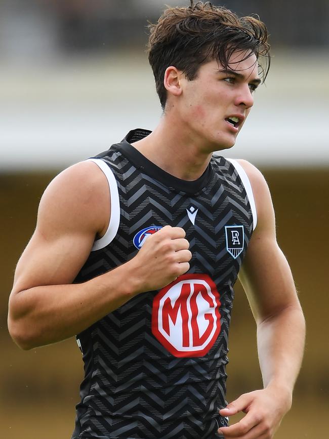 A bulked-up Connor Rozee kicked six goals in the trial match.