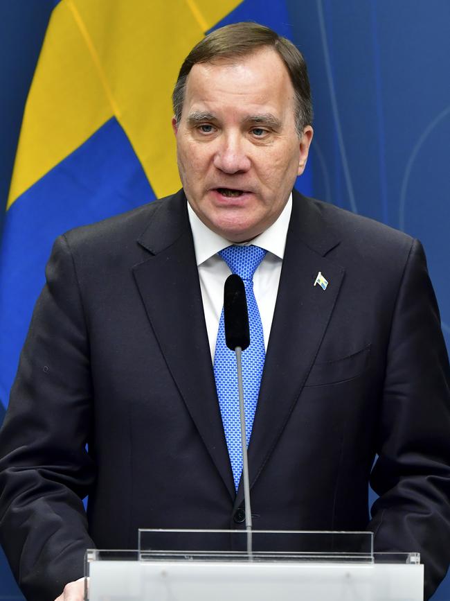 Sweden's Prime Minister Stefan Lofven speaks at a news conference in Stockholm.