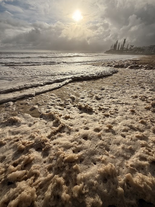 It was less than ideal swimming conditions on the Sunshine Coast on Sunday morning. Picture: Mark Furler