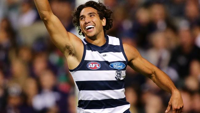 Nakia Cockatoo celebrates a goal during Round 1. Picture: Getty Images