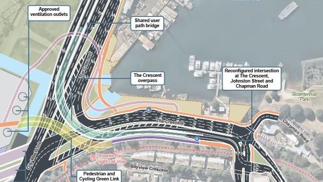 An overview of the stage two proposal for the Rozelle interchange.