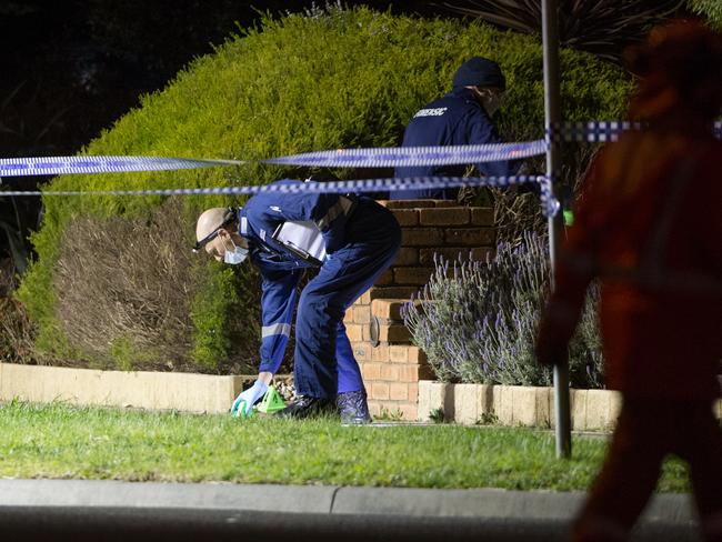 Police at the scene of the shooting in Kurrajong Rd, Narre Warren. Picture: Mark Stewart