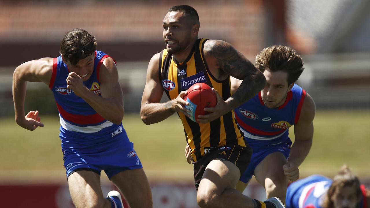 Jarman Impey’s hawks defeated the Western Bulldogs in an entertaining clash. Picture: Daniel Pockett