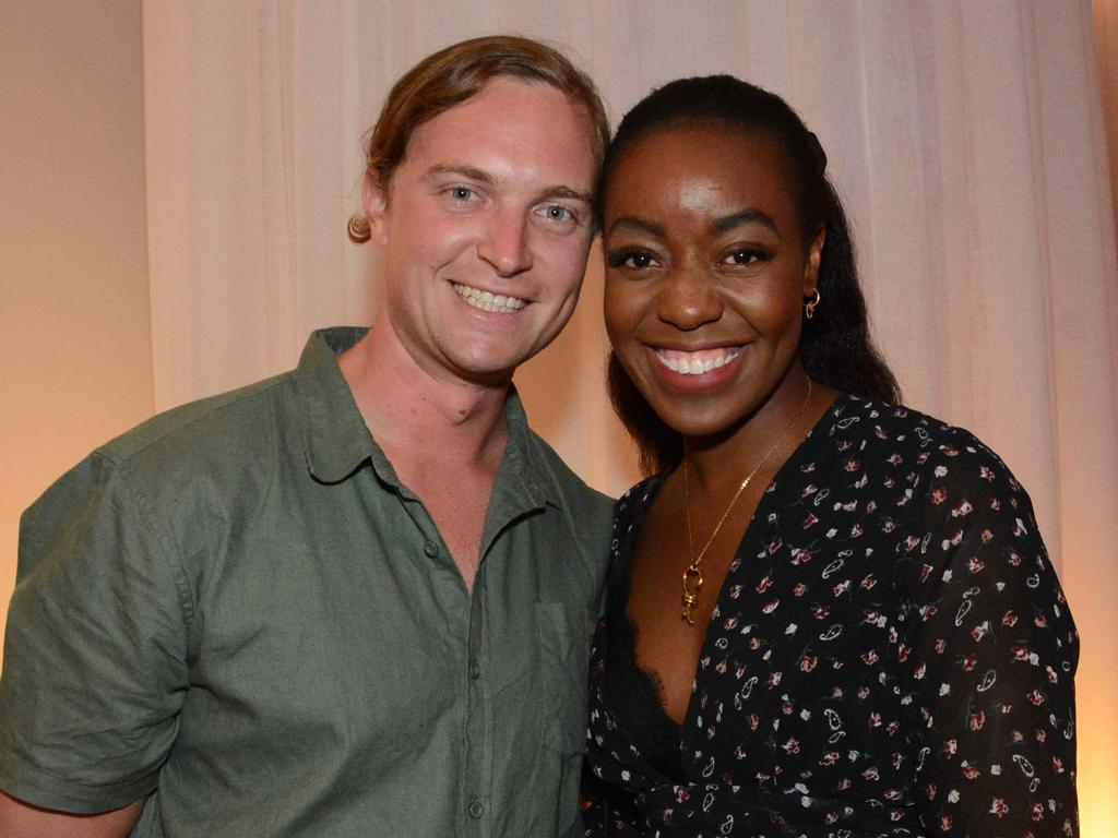 Brandan Trudinger and Cleopatra Jackson at the YPGC cocktail party in the Atrium Bar, The Star Gold Coast. Picture: Regina King.