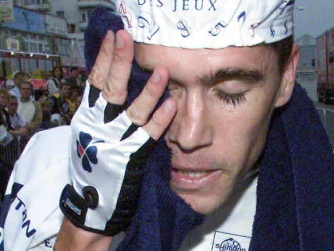 Cycling - Aust cyclist Bradley (Brad) McGee showing strain after competing in prologue time-trial stage race in Tour de France 07 Jul 2001.