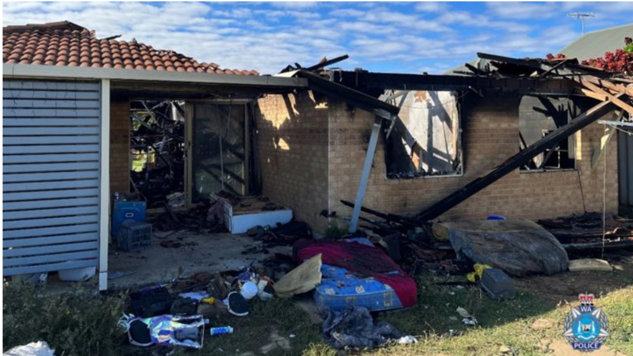 The fire caused significant damage to the Mount Tarcoola property, while at least one of the four boys burned in the blaze remains in a critical condition. Picture: WA Police