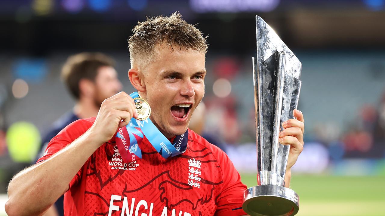 Sam Curran of England. Photo by Mark Kolbe/Getty Images