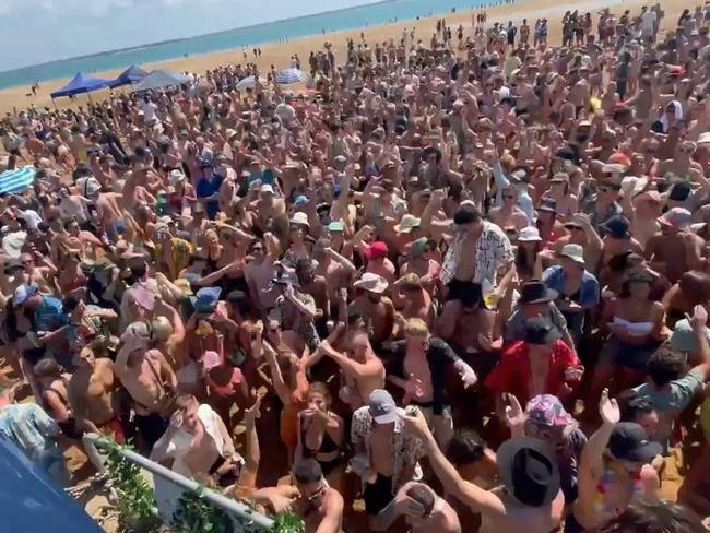 A crowd of partygoers on the Cullen Bay sandbar. Picture: Social media.