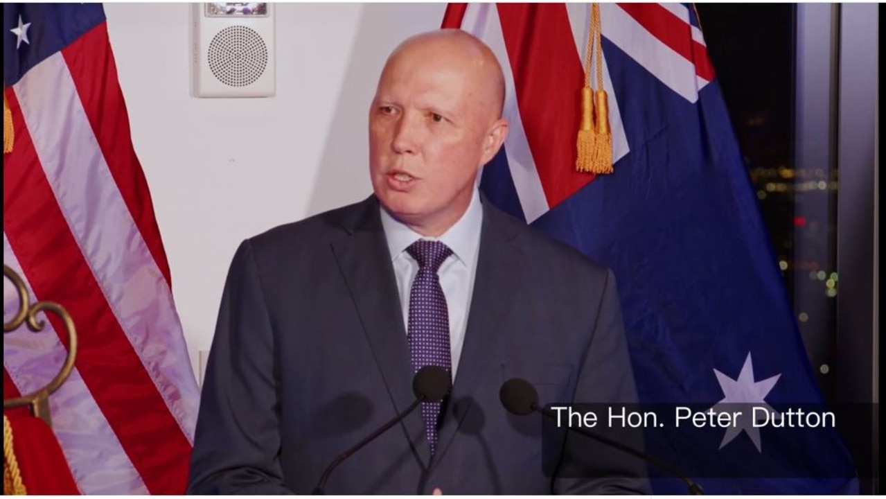 Federal Liberal leader Peter Dutton speaking at the launch of Scale Facilitation’s US office in December 2022.