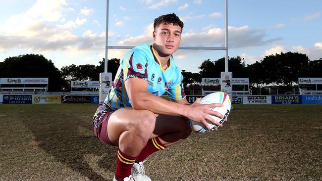 Players from Gold Coast Schools Coombabah SHS, Keebra Park SHS and Palm Beach Currumbin SHS together for a Langer Cup preview. Seth Nikotemo. 27 May 2021 Burleigh Picture by Richard Gosling