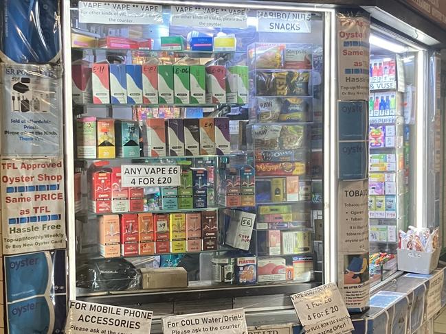 Vendors sell a wide array of illegally imported vapes all over London. Picture: Natasha Robinson