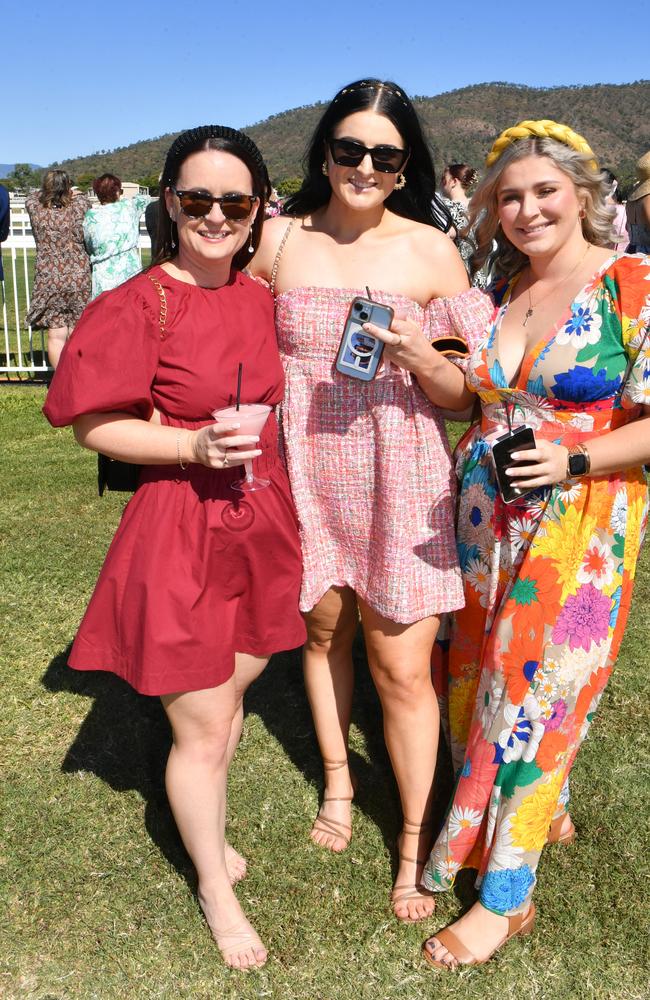 Ladies Day socials at Cluden. Korina Kepper, Olivia Lowe and Lexie Pepyat. Picture: Evan Morgan