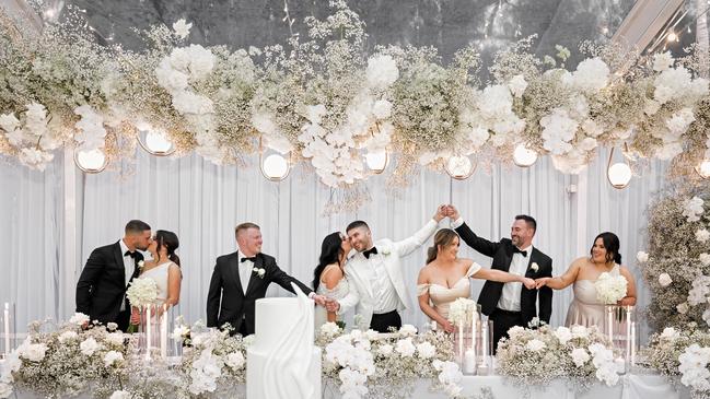 Aleesha and Brady celebrated in style among incredible floral surroundings. Picture: B Captured/Ky Luu