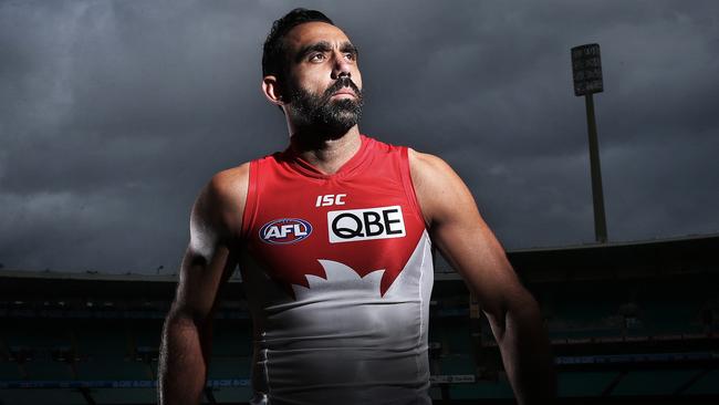 Portrait of Adam Goodes dual premiership and Brownlow medalist for the Sydney Swans ahead of this weeks final against Fremantle at ANZ Stadium. pic. Phil Hillyard