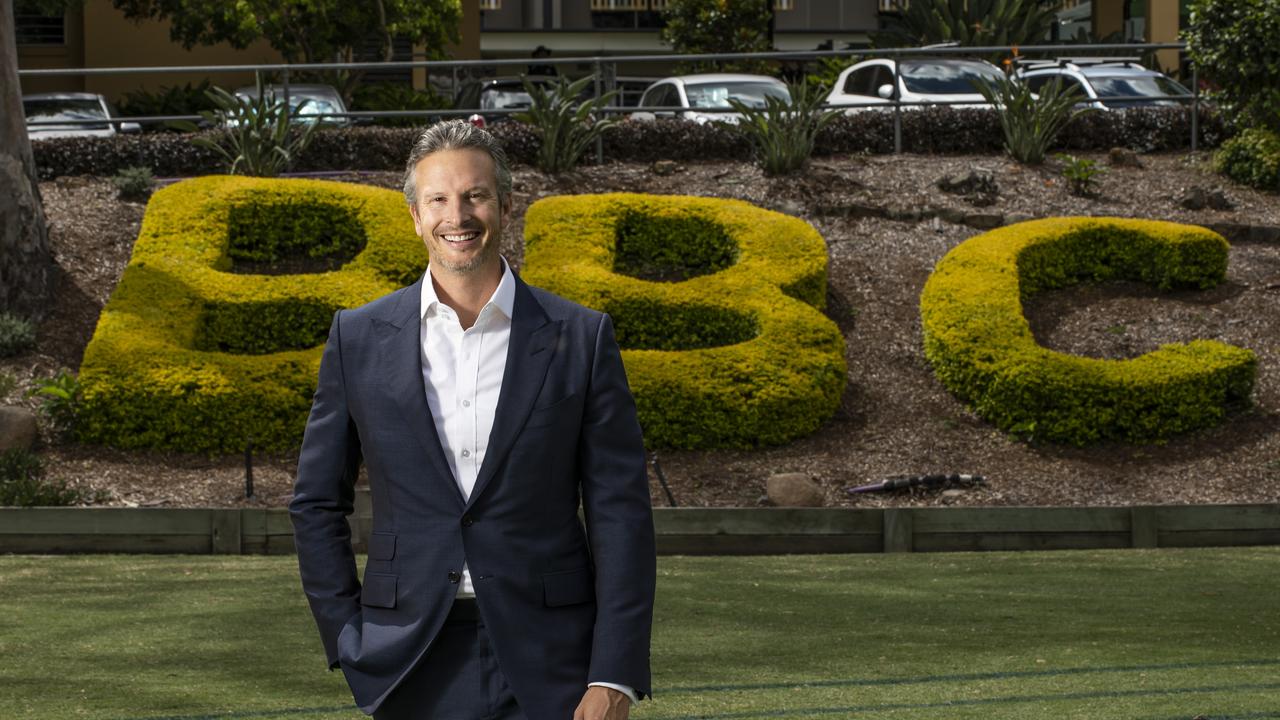 PMSA Board chair, Morgan Parker, at his old school, Brisbane Boys’ College. Picture: Mark Cranitch.