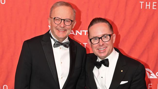 Prime Minister Anthony Albanese (l) with then-Qantas CEO Alan Joyce at the Qantas 100th Gala Dinner. Picture: Getty Images