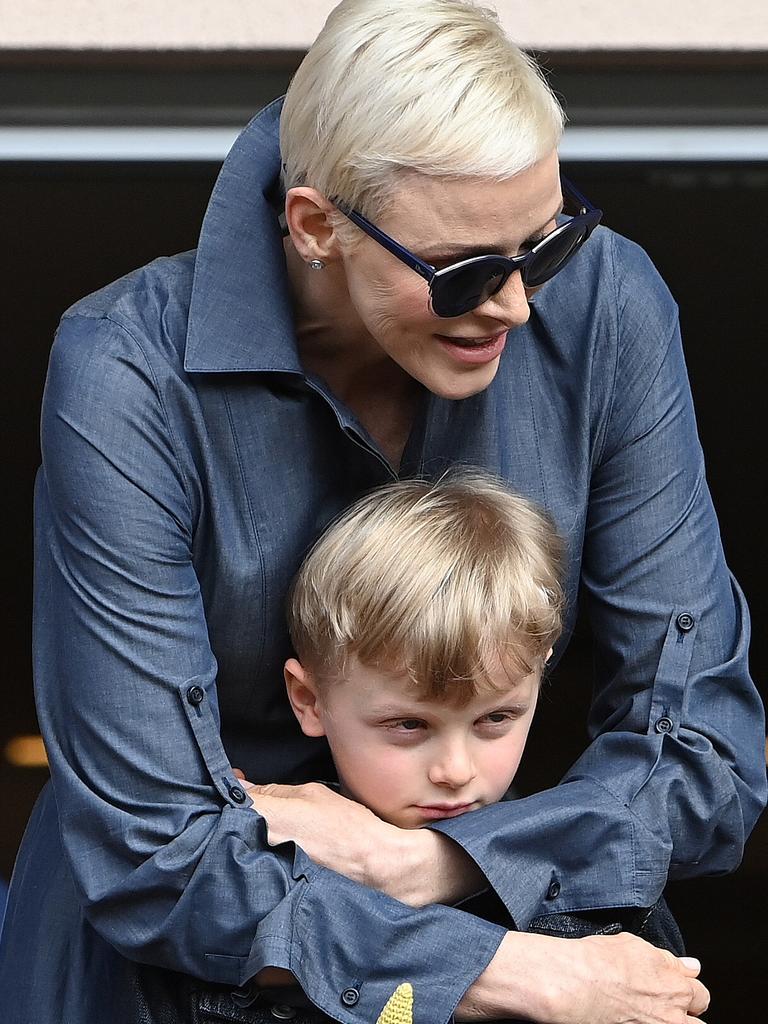 She was seen hugging her son, Prince Jacques. Picture: Pascal Le Segretain/Getty Images