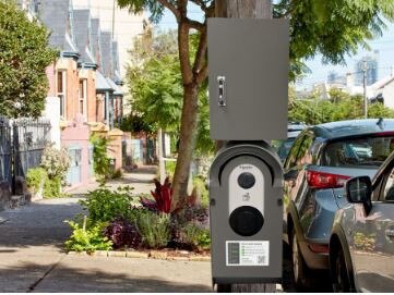 An artist's impression of one of the Intellihub electric vehicle charger stations attached to a power pole proposed for the northern beaches. Picture: Northern Beaches Council