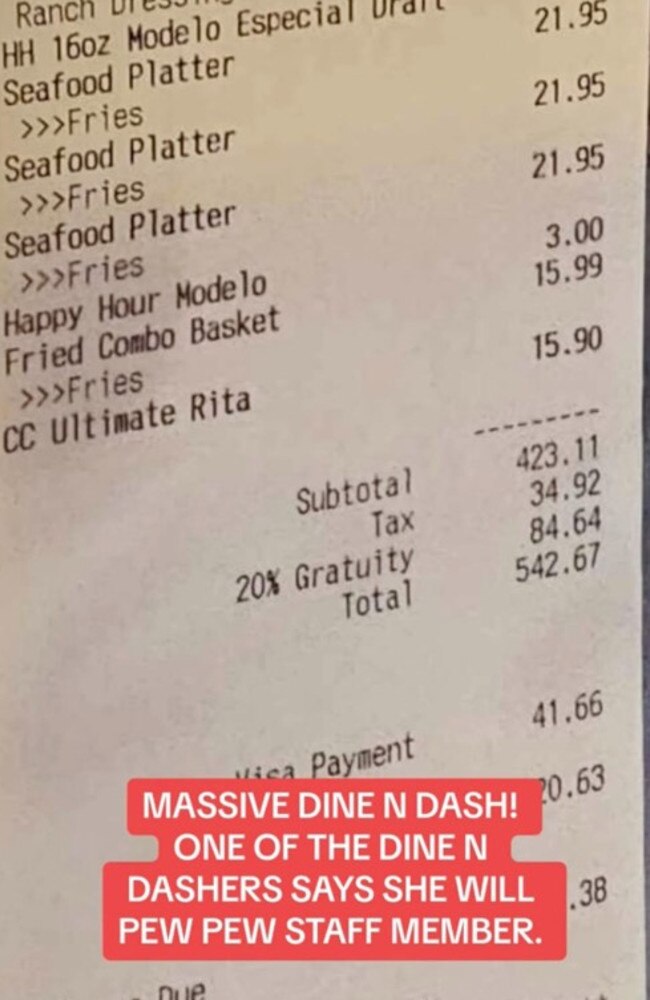 Apparently, the diners weren’t thrilled about the 20 per cent gratuity. Picture: @grizzyshoodnews/TikTok