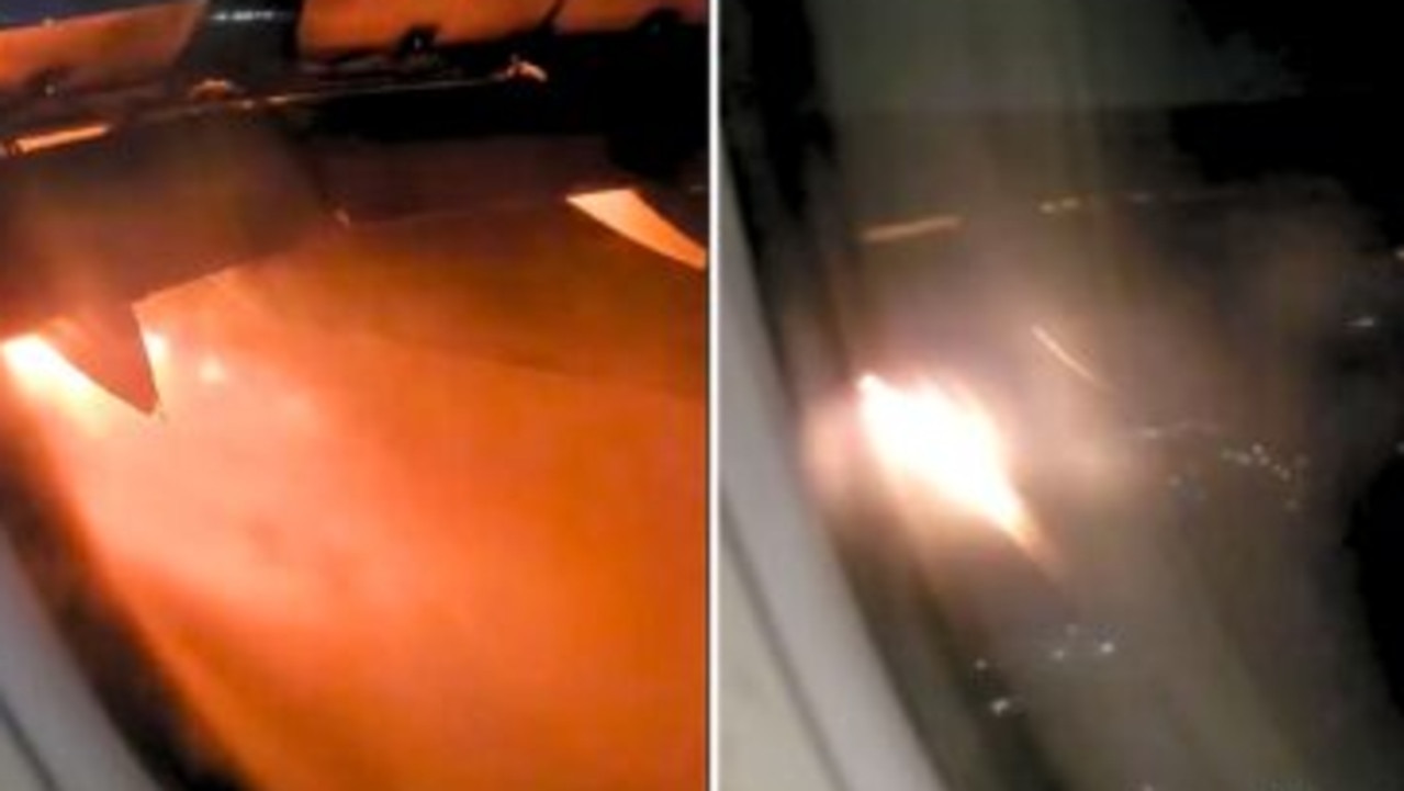 Plane engine bursts into flames mid-air