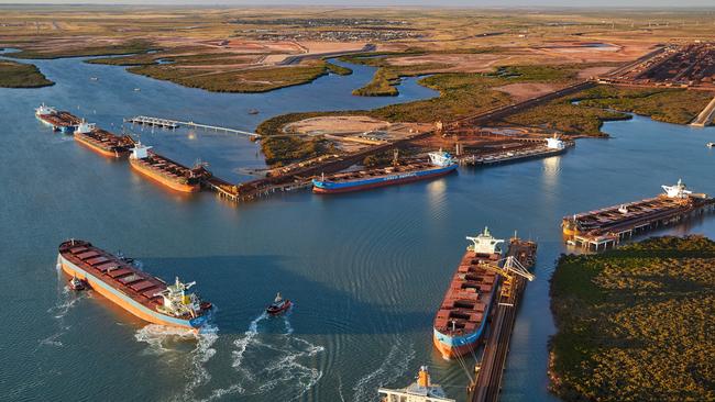 Bulk iron ore carriers at Port Hedland. Picture: Supplied by the Pilbara Ports Authority