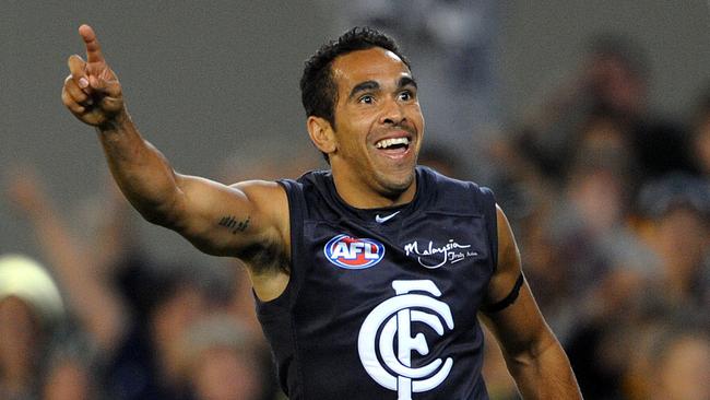 Eddie Betts celebrates a goal for Carlton.