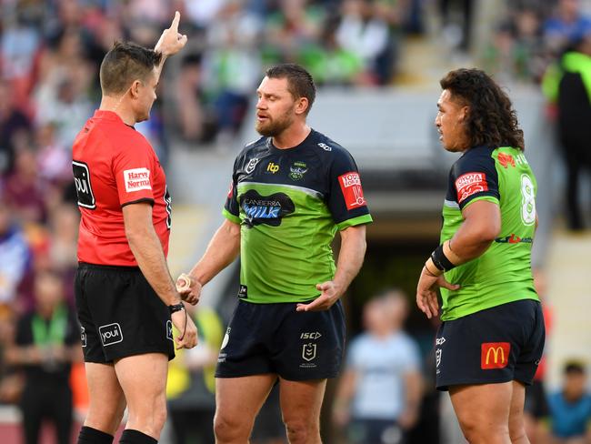 Josh Papalii is sent from the field. Picture: Scott Davis/NRL Photos