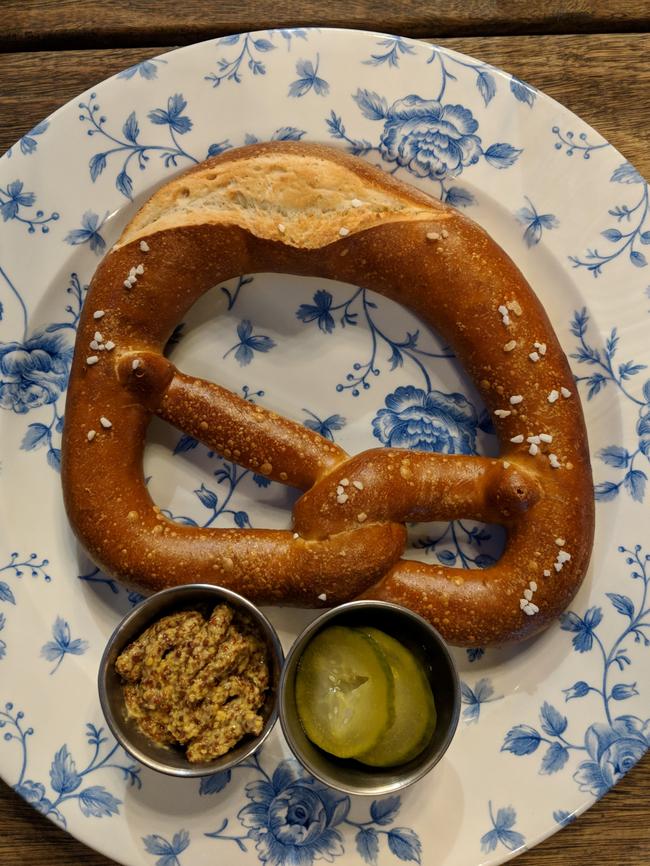 A trip to The Bavarian wouldn't be complete without a giant pretzel ($10) served with butter, pickled cucumbers and sweet mustard.