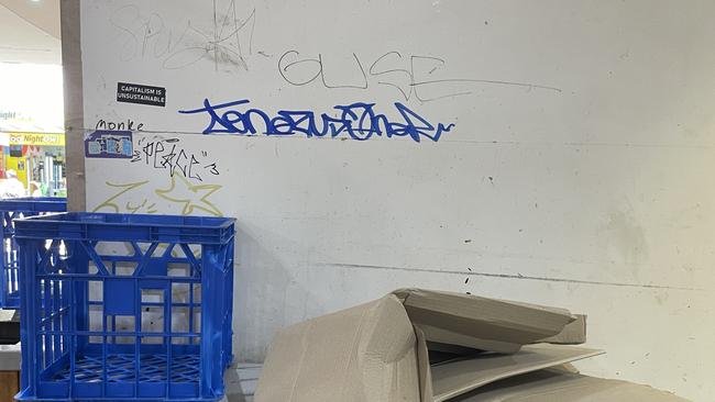 Graffiti can be found on the walls of McWhirters Marketplace. Picture: Iwan Jones