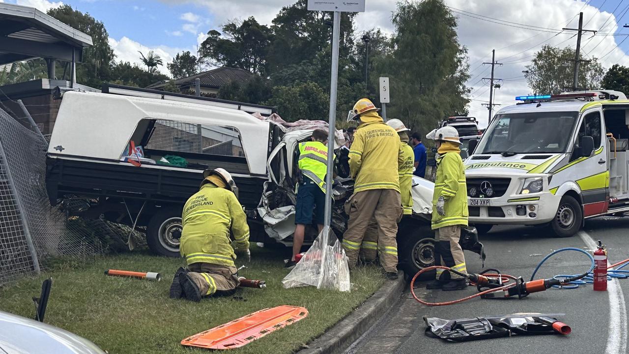 A woman has been taken to hospital in a serious but stable condition after her car collided with a truck at Nambour on Friday afternoon. Photo: Supplied