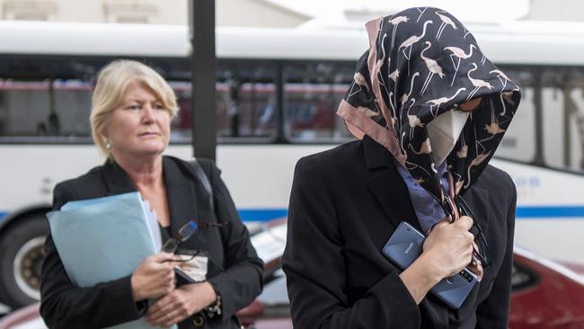 Con artist Samantha Azzopardi arrives at Picton court with her lawyer Carolyn Shiels. Picture: Simon Bullard