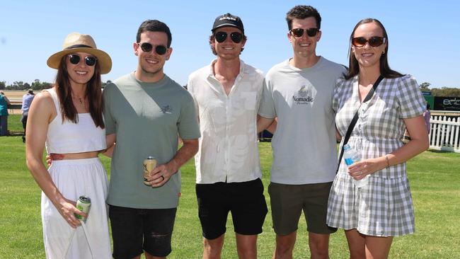Marlow, David, Nathan, Abby and Zac attend the 2024 Echuca Cup races Picture: Brendan Beckett