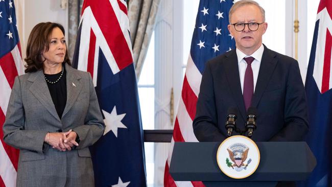 Prime Minister Anthony Albanese with US Vice-President Kamala Harris last year at the State Department in Washington DC. Picture: Saul Loeb/AFP