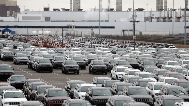 Jeep vehicles parked outside a Detroit assembly plant. Picture: AP