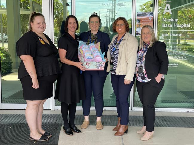 Tegan Mackenzie, Kristi Algate, Krysten Butcher, Kylie Houston and Rochelle Horrobin at Mackay Base Hospital. Photo: Zoe Devenport