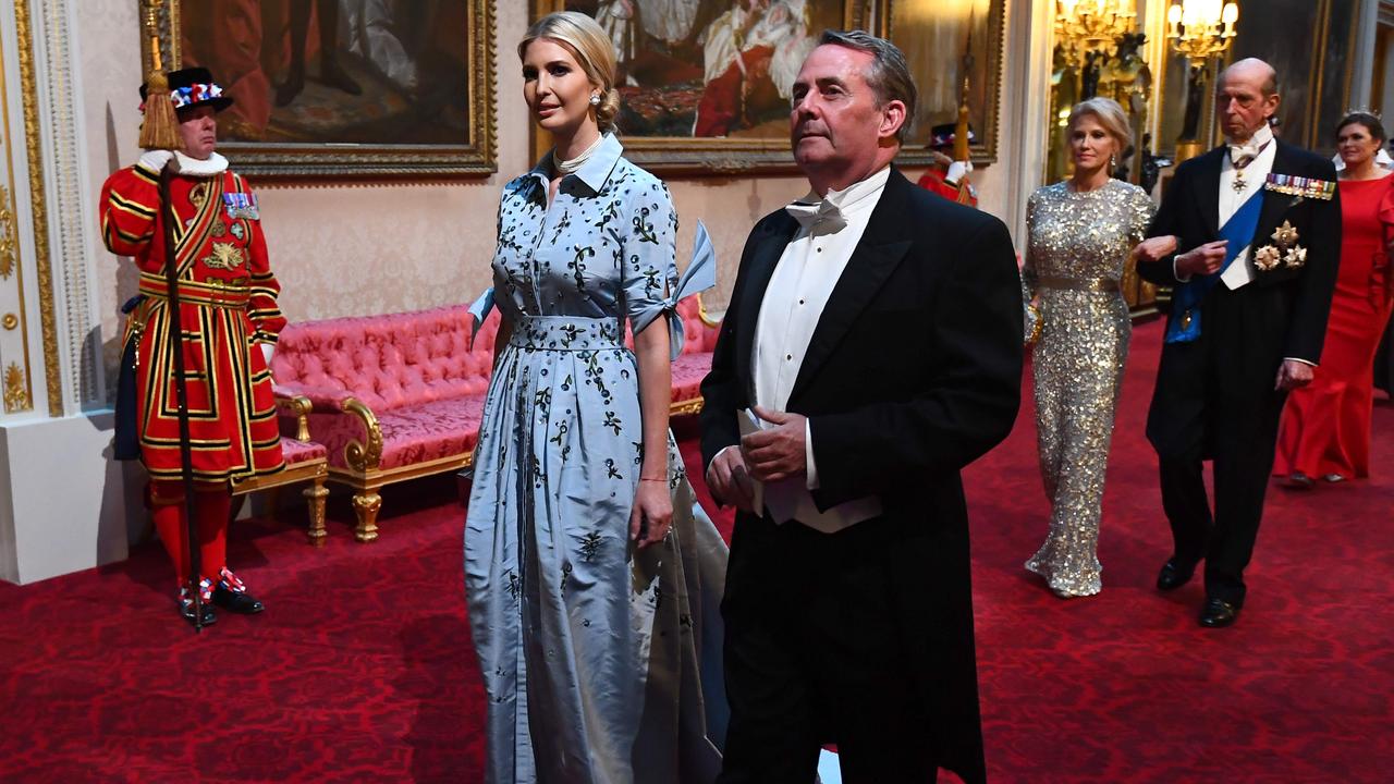 Ivanka Trump and Britain's International Trade Secretary Liam Fox at a State Banquet in the ballroom at Buckingham Palace. Picture: Victoria Jones/AFP