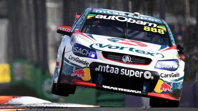 Craig Lowndes drives the #888 TeamVortex Holden Commodore VF at the Gold Coast 600.
