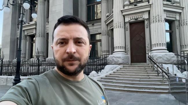 Ukrainian President Volodymyr Zelensky outside his office in Kyiv. Picture: AFP