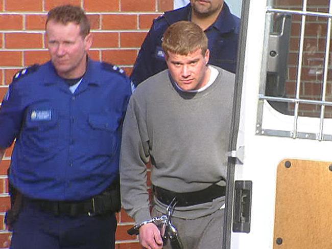 Christopher Wayne Hudson leaving St Vincents hospital under heavy police guard shortly after his arrest in July 2007. Picture Seven News