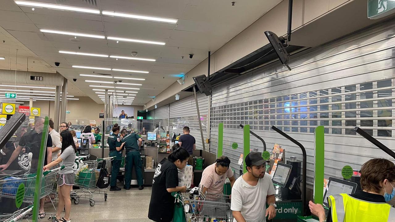 Roller doors were closed at the Alice Springs Woolworths on Sunday as the town struggles with a crime crisis. Picture: Facebook