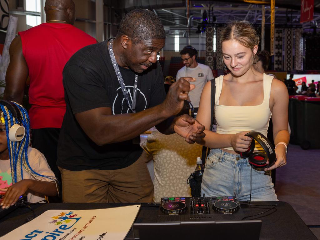 Aylah Bodger with Dj International at the Festival of Us, held at the Marrara Indoor Stadium on Australia Day, January 26, 2025. Picture: Pema Tamang Pakhrin