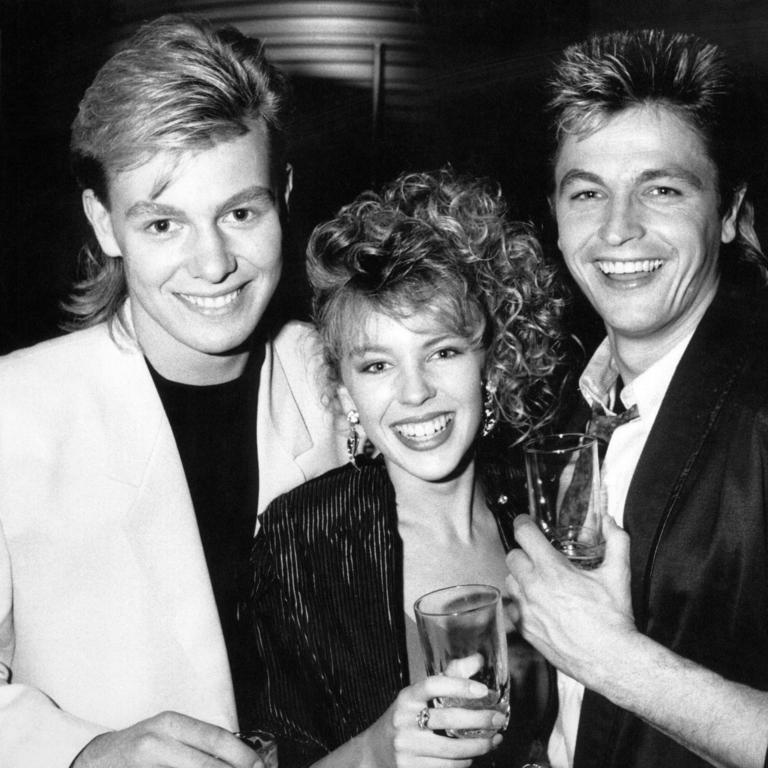 Neighbours star Peter O'Brien (right) with Jason Donovan and Kylie Minogue in 1987.